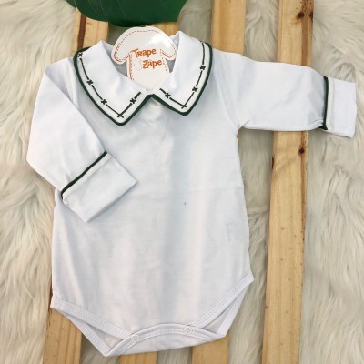   Body gola bordada com viés de linha- X Verde Militar